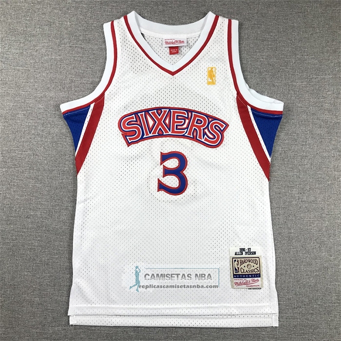 Camiseta Nino Philadelphia 76ers Allen Iverson NO 3 Mitchell & Ness 1996-97 Blanco